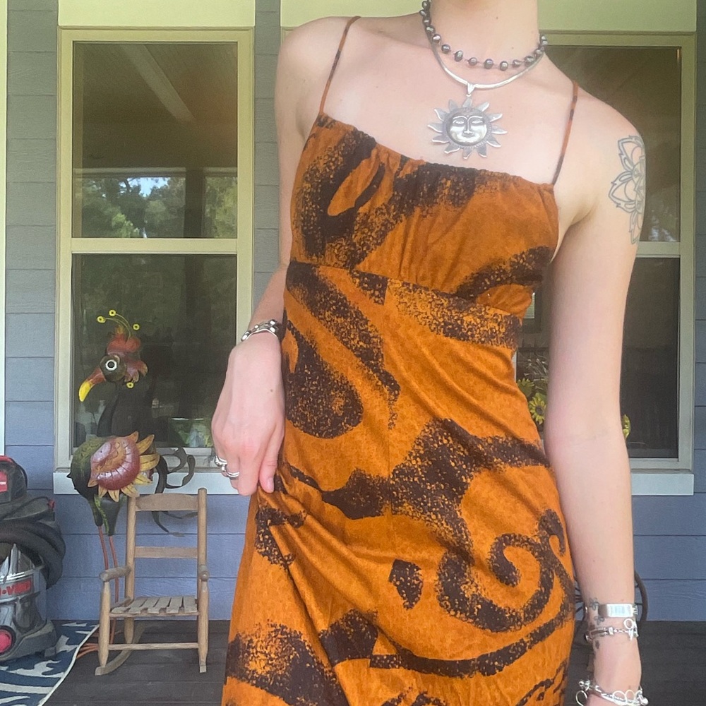 Bohemian Orange and Black Maxi Dress